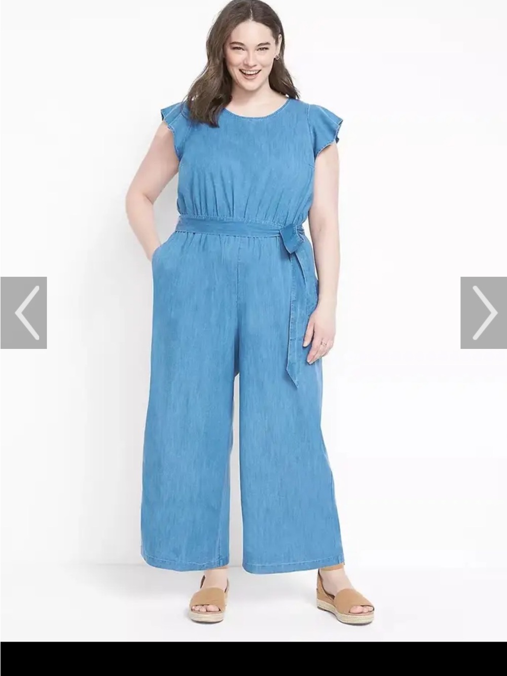 Lane Bryant Chambray Wide-Leg Jumpsuit with Tie Waist